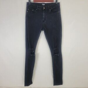 Reclaimed Vintage Jeans Womens 32 Black Denim Mid Rise Skinny Distressed 28x29.5